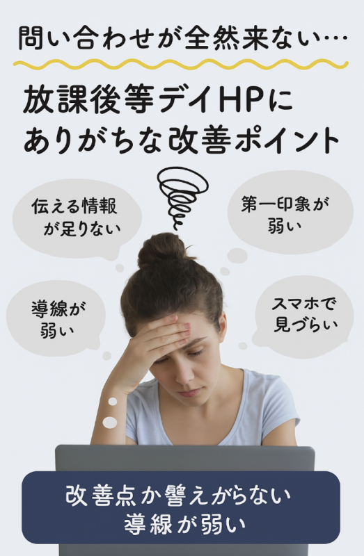【必見】放課後等デイサービスのHPから問い合わせが来ない理由と5つの改善策｜見学・採用につなげるホームページ制作ガイド